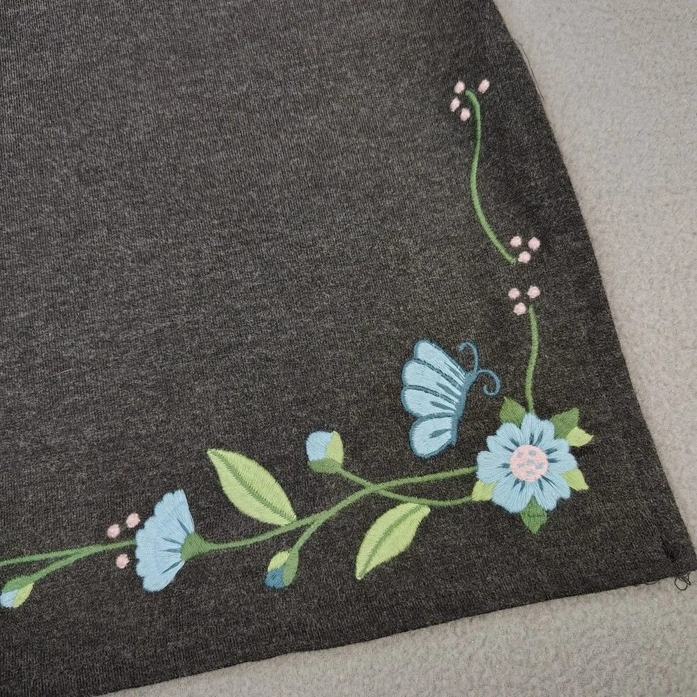 Vintage Y2K GAP Maxi Skirt Large Gray Floral Embroidered Soft Girl Dated 2000 EC